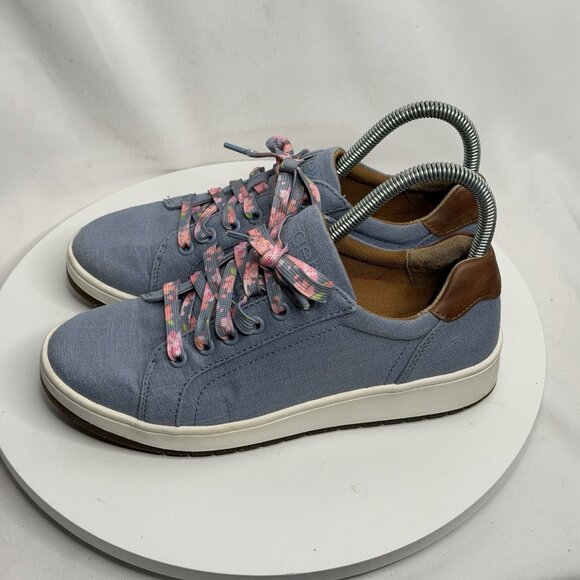 Aetrex Shoes Womens 7 Renee Arch Support Sneakers Blue Canvas Lace Up Low Top - Picture 1 of 8